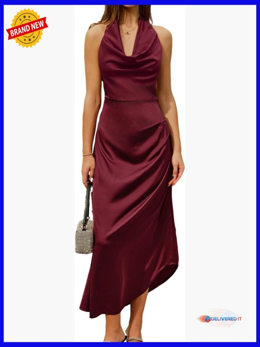 Satin Cowl Neck Backless Maxi Dress Cocktail Wedding Guest Slim Fit